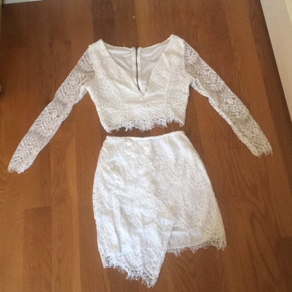 White Lace Two Piece Top and Skirt
